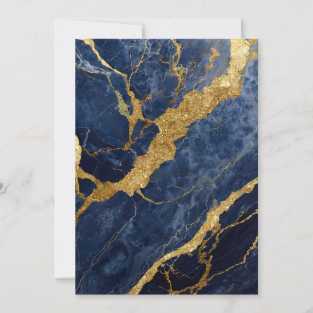 Convite Padrão de Mármore Azul com Ouro (Frente)