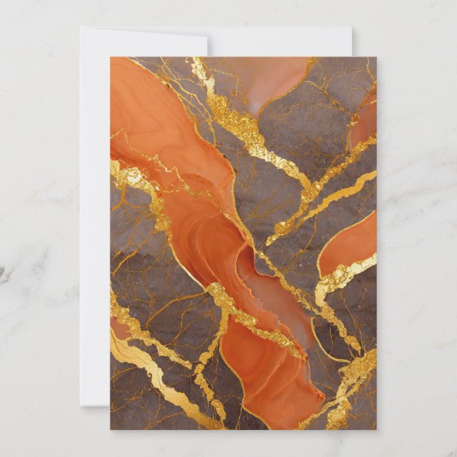 Convite Padrão de Mármore Laranja com Ouro (Frente)