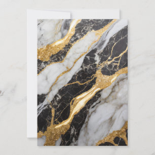 Convite Padrão de Mármore Preto e Branco com Ouro