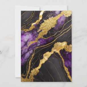 Convite Padrão de Mármore Preto Roxo com Ouro