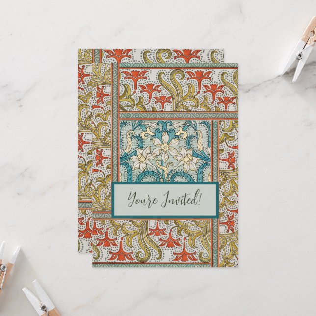 Convite Padrão de Narciso Art Nouveau Antigo Verneuil (Frente/Verso In Situ)