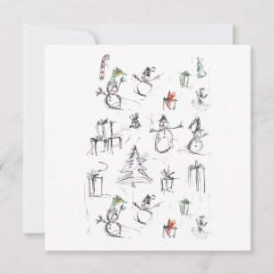 Convite Padrão de Natal bonito com Snowman, Tree e Gif