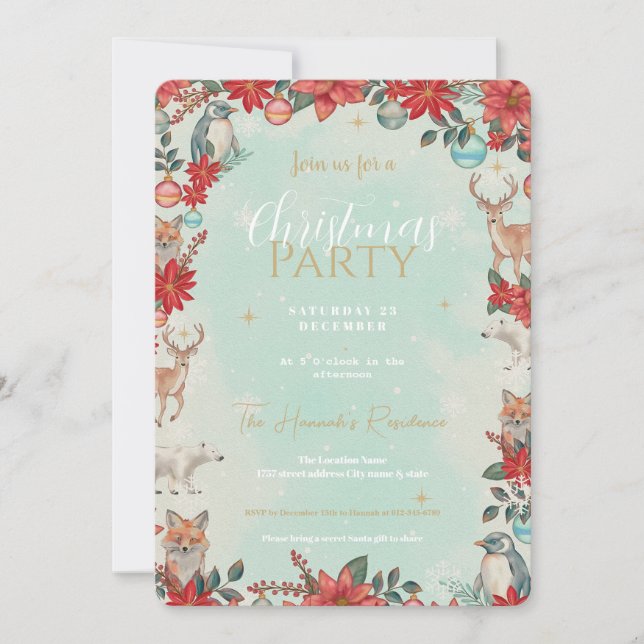Convite Padrão de Natal dos Animais Florestais de inverno (Frente)