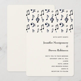 Convite Padrão de Notas Musicais Fofo para Casamento