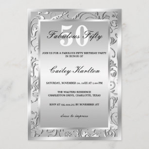 Convite Padrão de Ornamentado de Silver Flourish Fabuloso