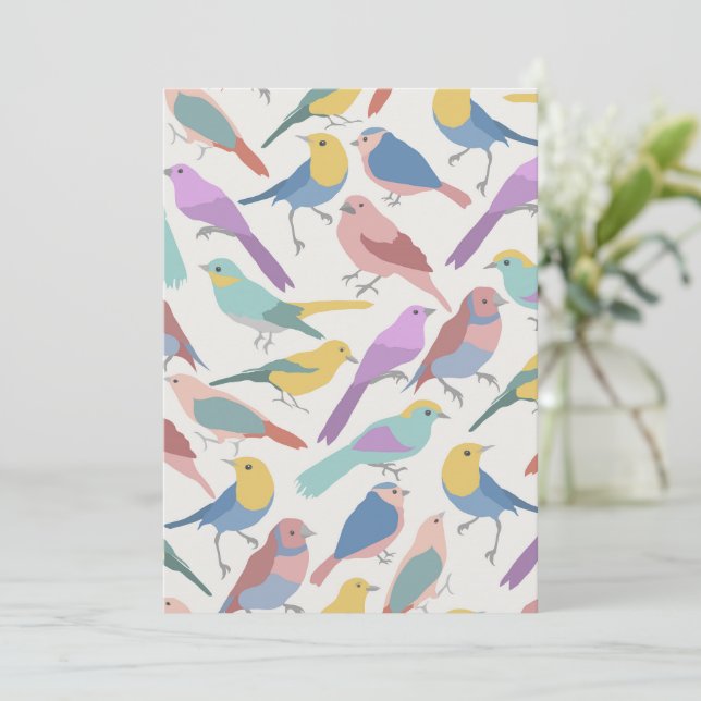 Convite Padrão de Pássaros Cantores Pastel Aves Lindas em  (Em pé/Frente)