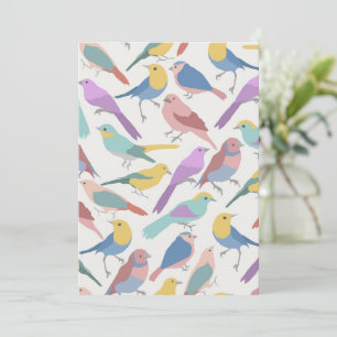 Convite Padrão de Pássaros Cantores Pastel Aves Lindas em