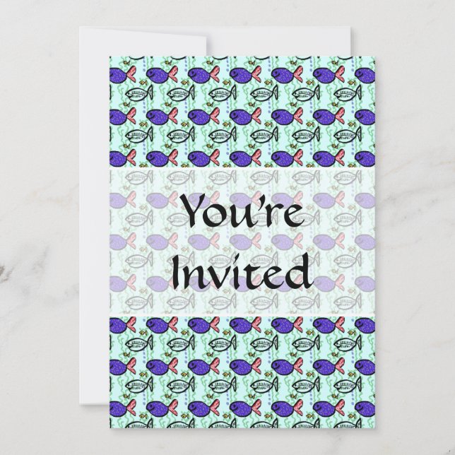 Convite Padrão de Peixe. Peixe Azul Fantasma. (Frente)