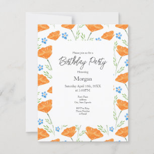 Convite Padrão de Poppy com Aquarela da Califórnia