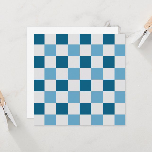 Convite Padrão De Quadro De Verificação Branco E Azul (Frente/Verso In Situ)
