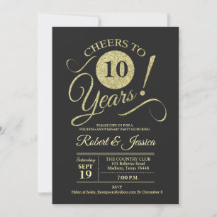 Convite Padrão de quadro-negro dourado de 10º aniversário 