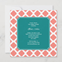 Padrão de Quatrefoil Rosa-Coral Monograma com Teal