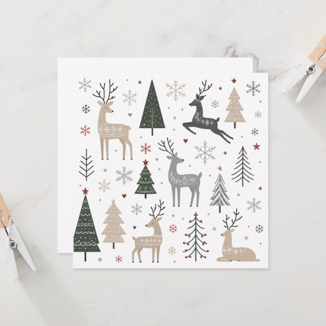 Convite Padrão de Rena de Natal Escandinavo  (Frente/Verso In Situ)