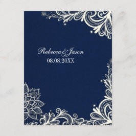 Convite padrão de renda branca vintage casamento azul nava