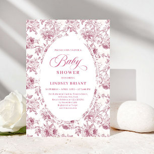 Convite Padrão de Rosa Rosa Vintage Boho Floral Chá de Beb