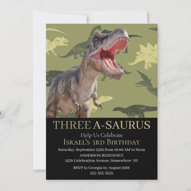 Convite Padrão de T Rex de Dinossauro Jurassic World  (Frente)