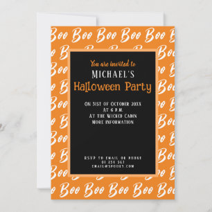 Convite Padrão de texto fantasma Halloween branco laranja