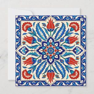 Convite Padrão de Tulipa Azul Vermelha no Estilo Otomano