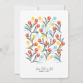 Convite Padrão de Tulipas Vibrante Design Floral em Branco