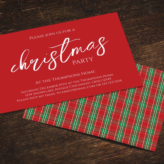 Convite Padrão de Xadrez da Festa de Natal Verde Vermelho (Holiday party simple red and green plaid pattern party invitation. )