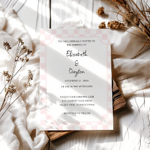 Convite Padrão de Xadrez Pintado de Rosa Casamento