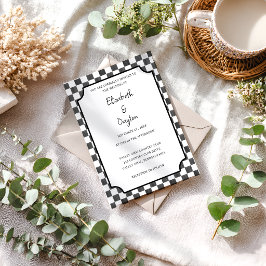 Convite Padrão de Xadrez Preto Pintado Casamento