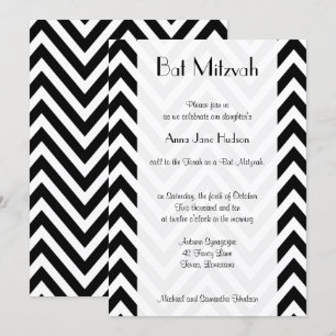 Convite Padrão de ziguezague preto e branco, Bat Mitzvah