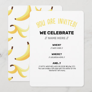 Convite Padrão divertido de festa com piadas de banana col