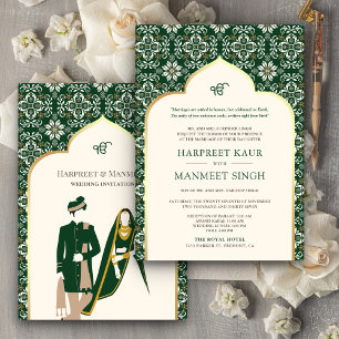 Convite Padrão Esmeralda de Marfim Anand Karaj Casamento S