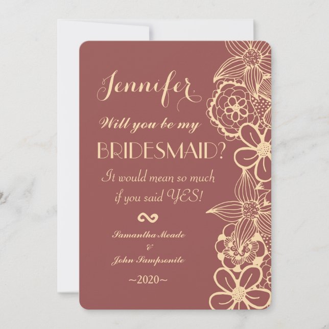 Convite Padrão Floral Amarelo Marsala Vermelho e Creamy (Frente)