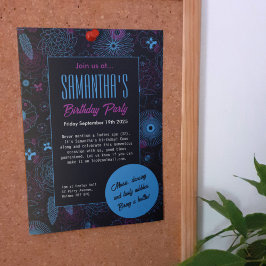 Convite Padrão Floral Azul e Roxo Minimalista Moderno