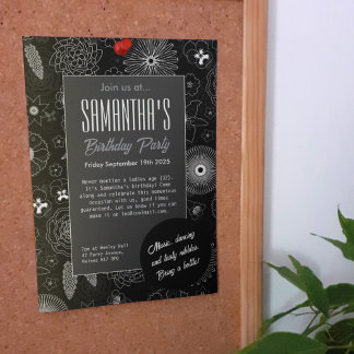 Convite Padrão Floral Azul e Roxo Minimalista Moderno