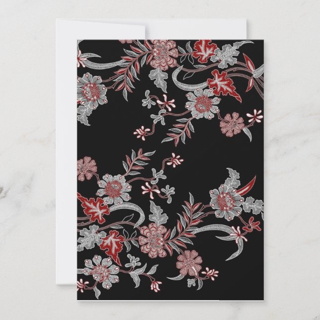 Convite padrão floral batik moderno preto (Frente)
