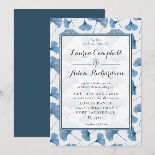 Convite Padrão Floral Casamento Azul e Branco
