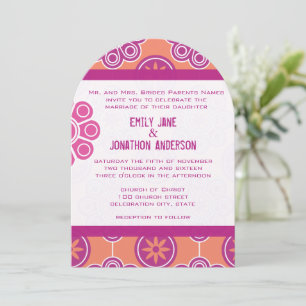 Convite Padrão Floral Cor-de-Rosa e Laranja Moderno