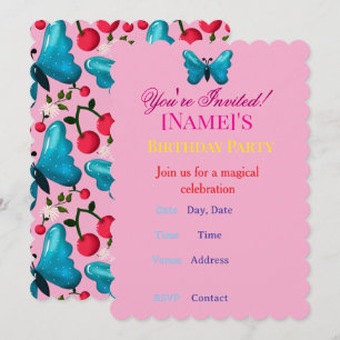 Convite Padrão floral de borboleta personalizado e customi