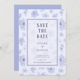 Convite Padrão floral de Sombra Azul Neutro Salvar a Data