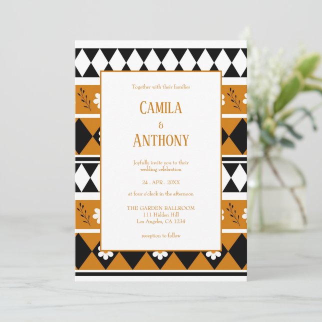 Convite Padrão Floral do Diamante de Flor de Faixa de Fron (Em pé/Frente)