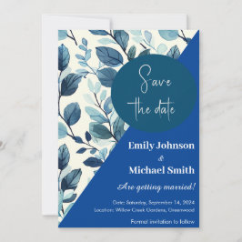 Convite Padrão floral em estilo de cor azul e verde-azulad