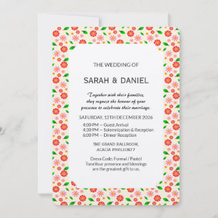 Convite Padrão Floral Minimalista Moderno fundo creme