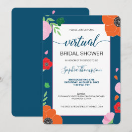 Convite Padrão FLORAL no CHÁ DE PANELA VIRTUAL azul escuro