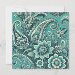 Convite Padrão Floral Paisley Turquesa