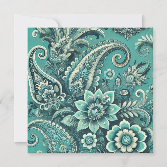 Convite Padrão Floral Paisley Turquesa (Frente)