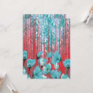 Convite Padrão floral vibrante com flores de turquesa, ver