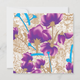 Convite Padrão floral vibrante com púrpura e azul f