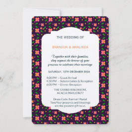 Convite Padrão Floral Vibrante e Sem Costura em roxo profu