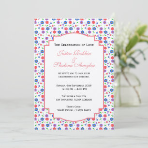 Convite Padrão Floral Vibrante em Aquarela de Flores Silve