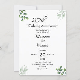 Convite Padrão 'Folha Verde' 20º Aniversário de Casamento 