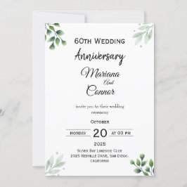 Convite Padrão 'Folha Verde' 60º Aniversário de Casamento 