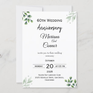 Convite Padrão 'Folha Verde' 60º Aniversário de Casamento 
